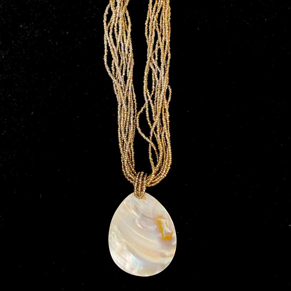 Vintage Multi-strand Iridescent Seed Beads Mother of Pearl Necklace